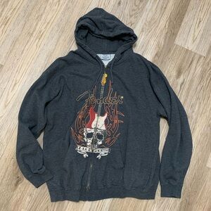 Fender Y2K Vintage Flaming Skull Guitar Full Zip Hoodie - MENS XL
